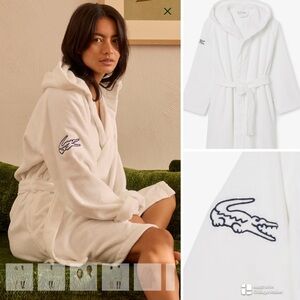 Lacoste FairPlay Cotton White Hooded Bathrobe with Embroidered Logo